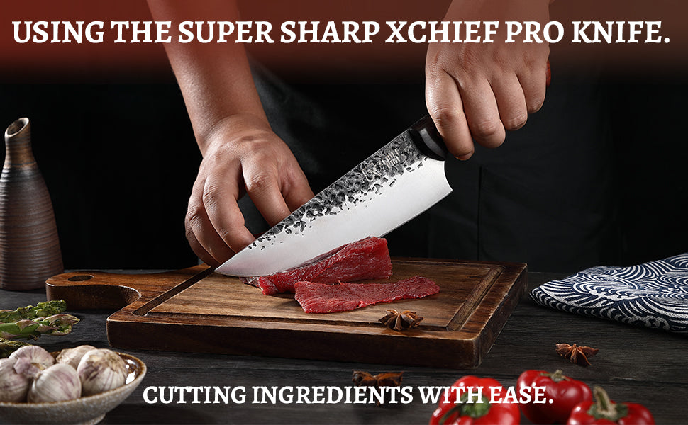 xchief pro 7" Chef Knife - Butcher Knife for Meat, Japanese High Carbon Meat Cleaver Knife, Hand Forged Meat Cutting Knife, Ultra Sharp Kitchen Knife for Home, Camping BBQ Cooking Knife