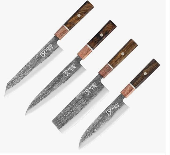 Xchief Pro Japan Knife Set, 8'' Gyutou Chef Knife, 8'' Kiritsuke Chef Knife, 7'' Nakiri Knife, 7'' Santoku Knife- Sharp Kitchen Knife for Meat Cutting, High-Carbon Steel Cooking Knife, Vegetable Knife