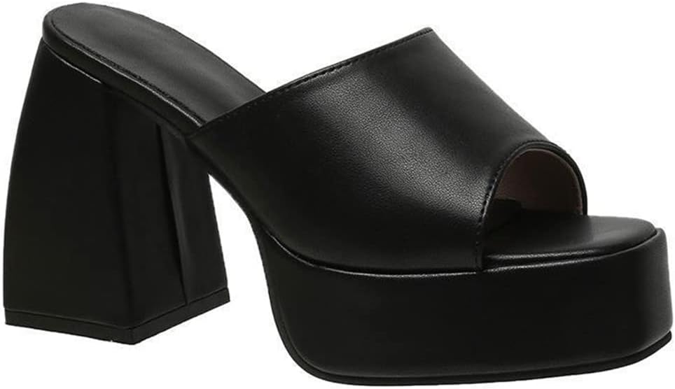 Stratuxx Kaze Women's Platform High Block Heel Slide Mule Sandals Open Toe Slip-On Wedge Sandals