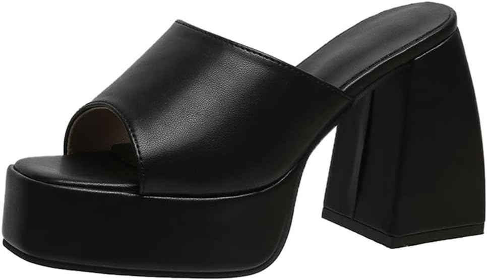 Stratuxx Kaze Women's Platform High Block Heel Slide Mule Sandals Open Toe Slip-On Wedge Sandals