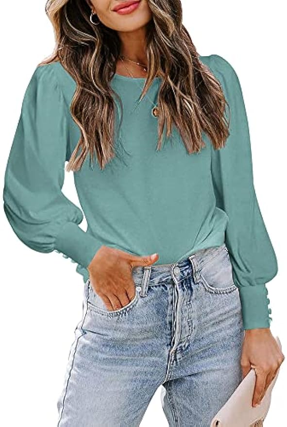 Stratuxx Kaze Women Casual Crew-Neck T-Shirts Loose Puff Long Sleeve Tops Business Casual Tunics S-XXL