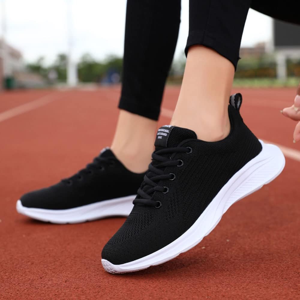 Stratuxx Kaze Women's Slip On Walking Shoes Lightweight Casual Running Sneakers Athletic Walking Shoes Casual Mesh-Comfortable Work Sneakers (Black, White)