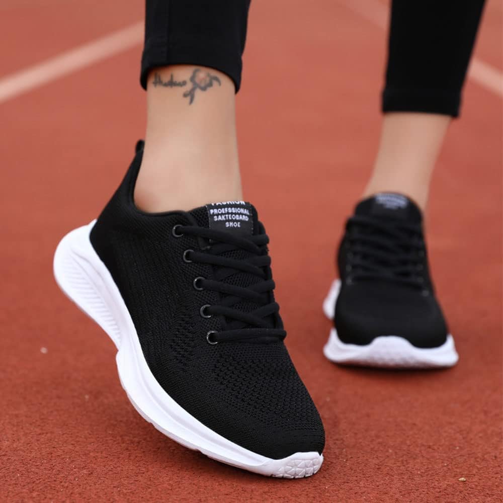 Stratuxx Kaze Women's Slip On Walking Shoes Lightweight Casual Running Sneakers Athletic Walking Shoes Casual Mesh-Comfortable Work Sneakers (Black, White)