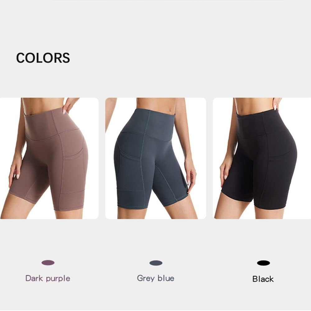 Stratuxx Kaze Women's 8" High Waist Biker Shorts Workout Yoga Shorts Running Gym Compression Spandex Shorts Side Pocket