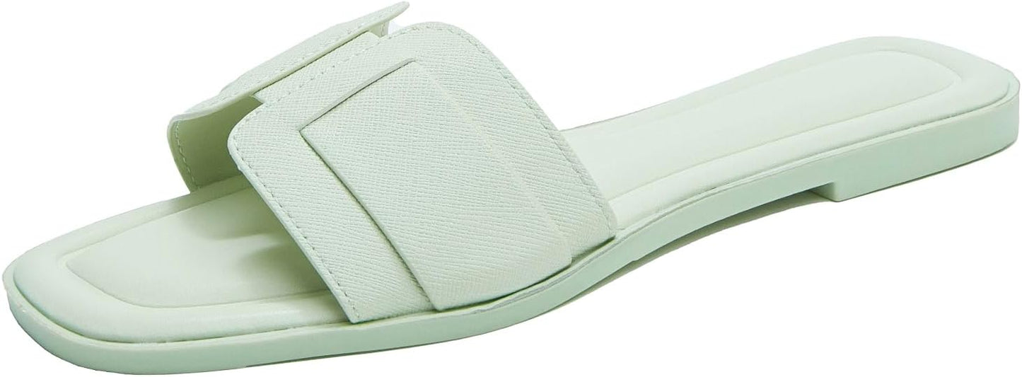 Stratuxx Kaze Womens Sandal Flat H-Band Slide Sandal,White, Black, Metallic Sandals