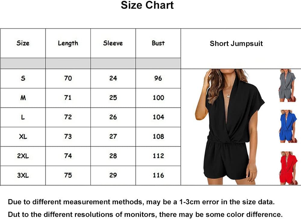 Stratuxx Kaze Womens Summer Solid Color Shorts Jumpsuit Wrap V Neck Short Sleeve Casual Loose Slant Pockets Chifon Fabric