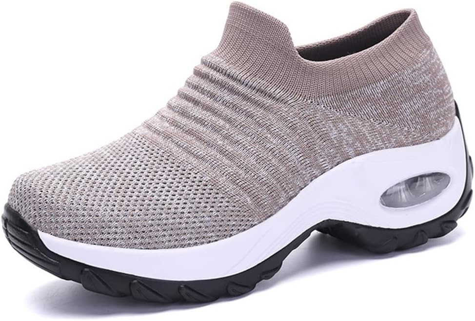 Stratuxx Kaze Womens Breathable Lightweight Knitted Mesh Walking Shoes Comfort Wedge Platform Fashion Sneakers Air Cushion Slip-on Sock Sneakers