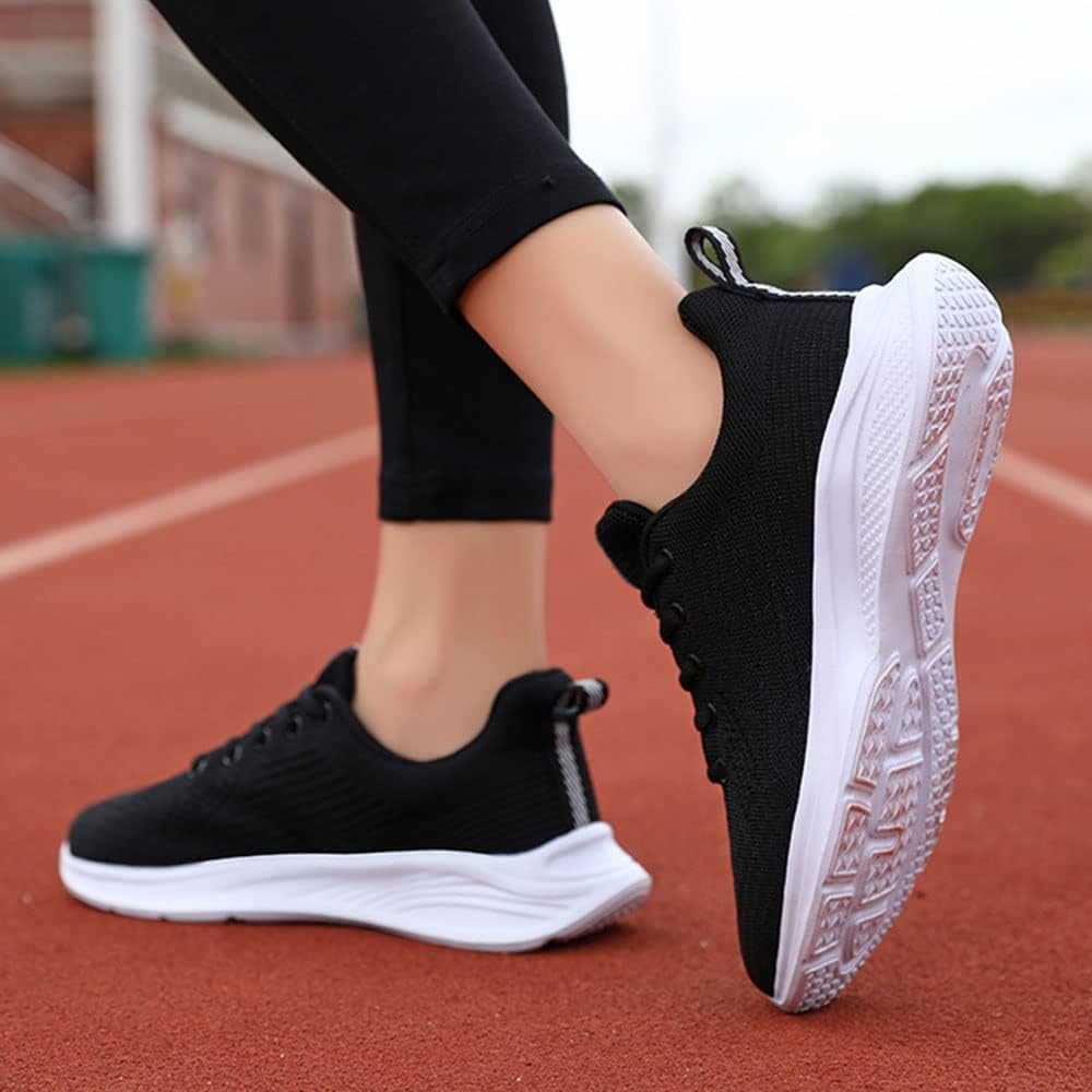 Stratuxx Kaze Women's Slip On Walking Shoes Lightweight Casual Running Sneakers Athletic Walking Shoes Casual Mesh-Comfortable Work Sneakers (Black, White)