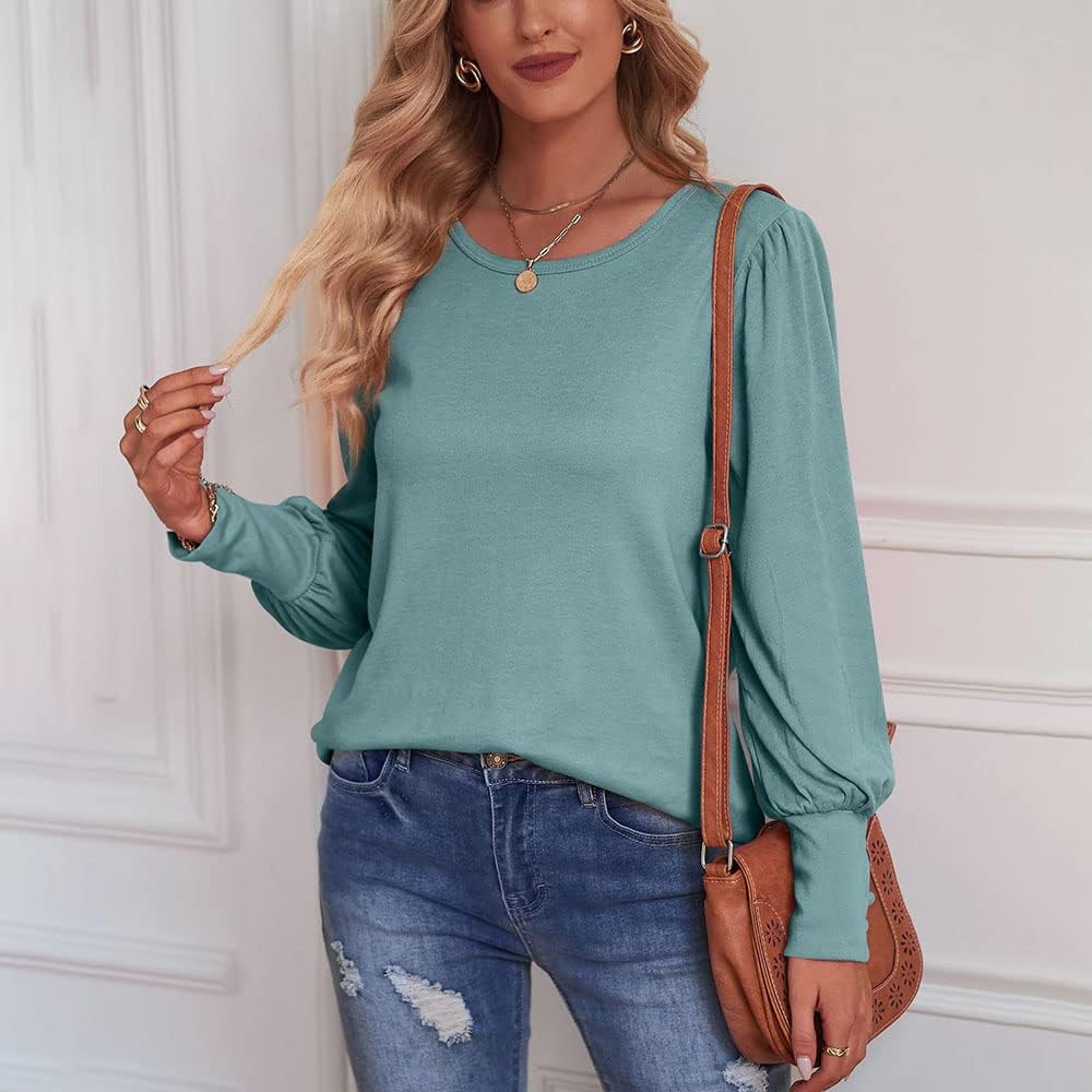 Stratuxx Kaze Women Casual Crew-Neck T-Shirts Loose Puff Long Sleeve Tops Business Casual Tunics S-XXL