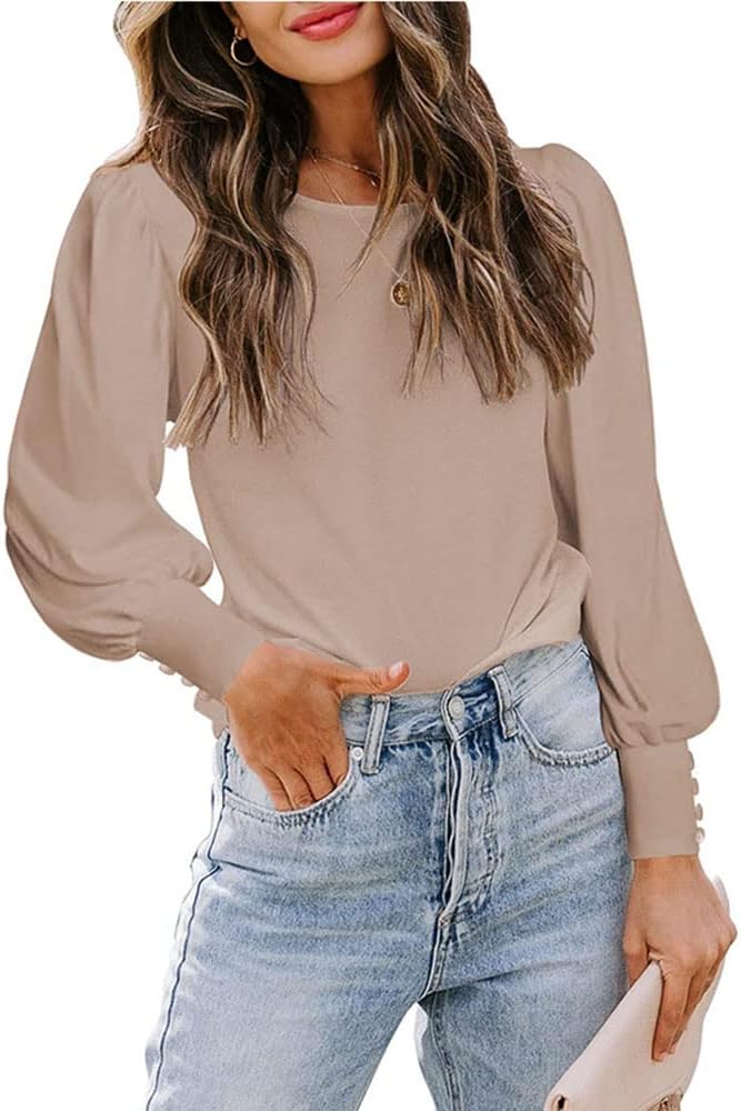 Stratuxx Kaze Women Casual Crew-Neck T-Shirts Loose Puff Long Sleeve Tops Business Casual Tunics S-XXL