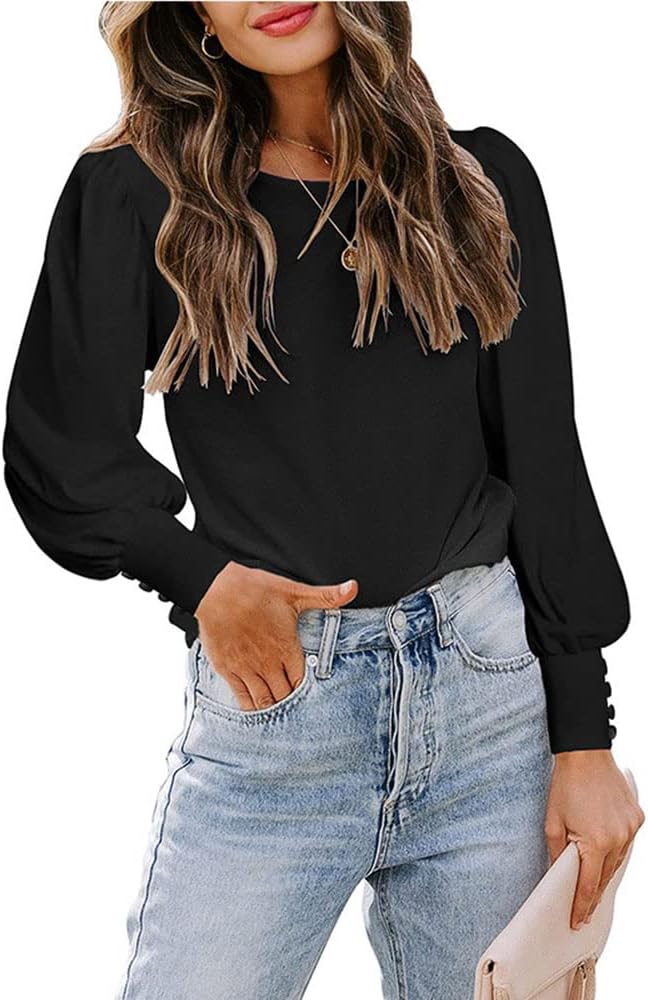 Stratuxx Kaze Women Casual Crew-Neck T-Shirts Loose Puff Long Sleeve Tops Business Casual Tunics S-XXL