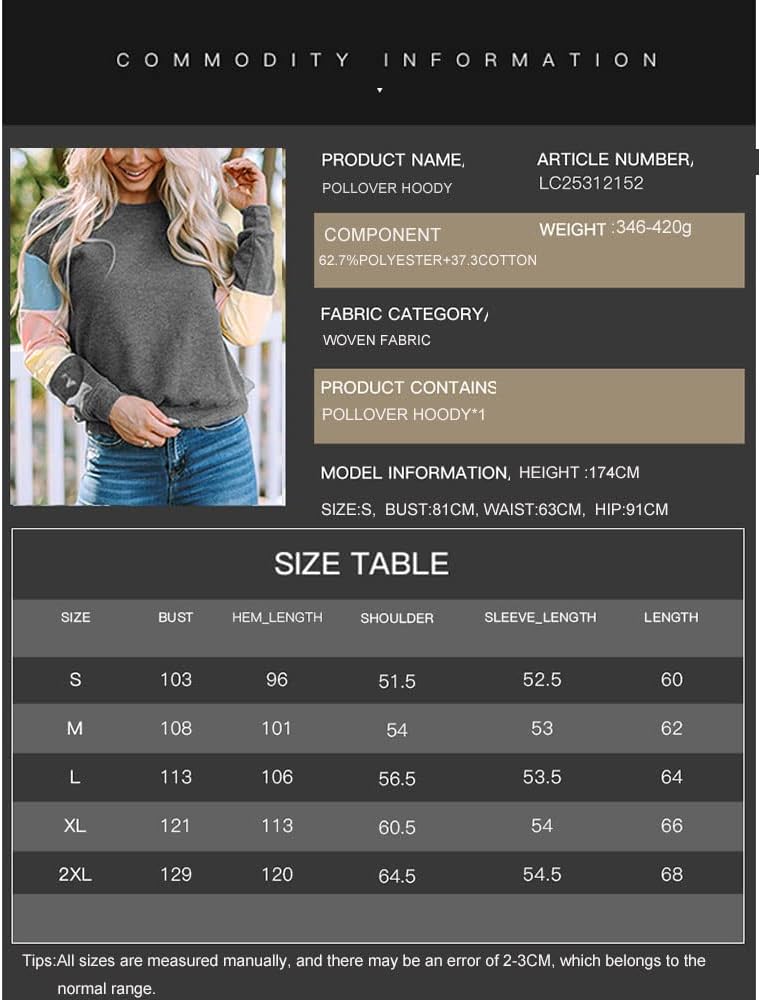 Stratuxx Kaze Womens Crew-neck Sweatshirt Long Sleeves Block Contrast colors Casual Pullover Cute Fleeces Tops Loose Fit