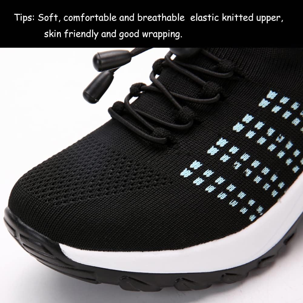 Women's Slip on Breathe Knitted Mesh Walking Shoes Fashion Sneaker Comfort Wedge Heeled Lightweight Platform Casual Sneakers Navy Blue