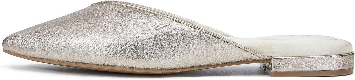 Stratuxx Kaze Women's Metallic Genuine Leather Flat Mules Closed Pointed Toe Backless Loafer Shoes