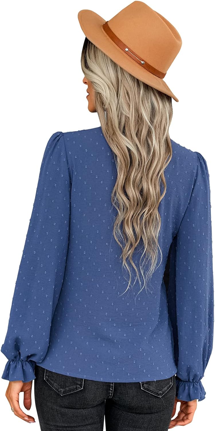 Women's Polka Dots Blouse Long Sleeve Button Down Shirt Casual Work Office Blouse Top