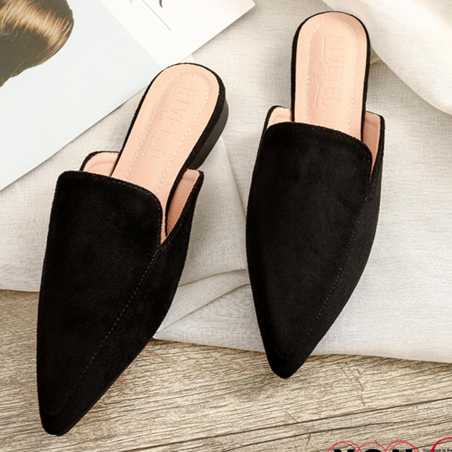 Stratuxx Kaze Women's Pointed Toe Mules Slip On Flats Mules Backless Flat Mule for Women Size 6-9