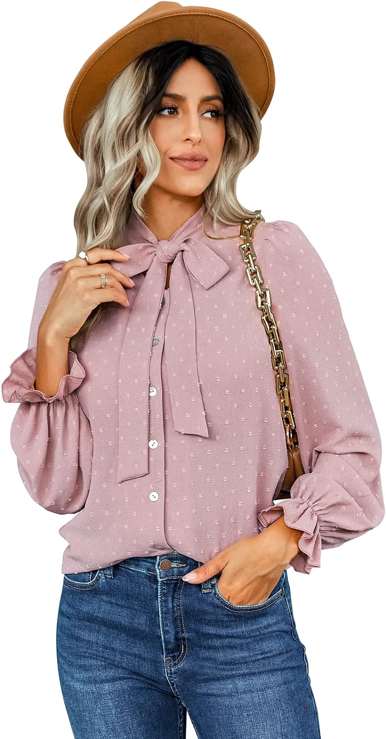 Women's Polka Dots Blouse Long Sleeve Button Down Shirt Casual Work Office Blouse Top