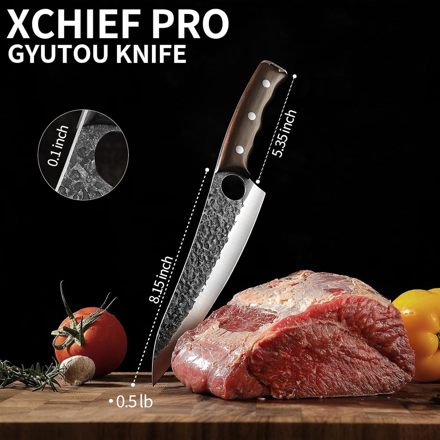 xchief pro 8.15'' Gyutou Chef Knife - Sharp Kitchen Knife for Meat Cutting, Japanese High-Carbon Steel Cooking Knife, Full Tang Design Butcher Knife, Kitchen Gadgets with Premium Gift Box