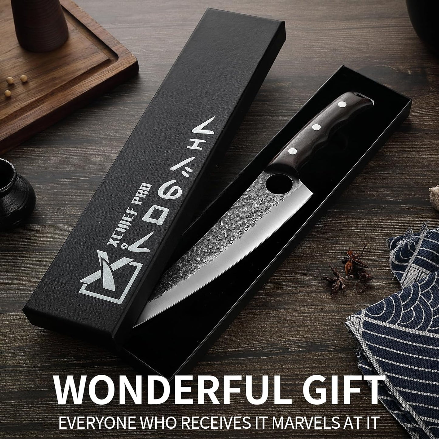 xchief pro 8.15'' Gyutou Chef Knife - Sharp Kitchen Knife for Meat Cutting, Japanese High-Carbon Steel Cooking Knife, Full Tang Design Butcher Knife, Kitchen Gadgets with Premium Gift Box