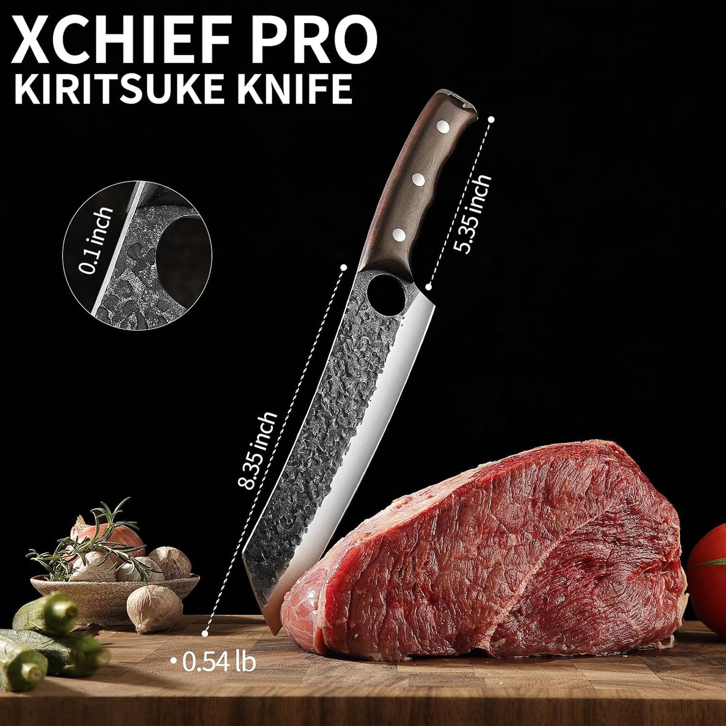 xchief pro 8.35'' Kiritsuke Chef Knife - Sharp Kitchen Knife for Meat Cutting, Japanese High-Carbon Steel Cooking Knife, Full Tang Design Butcher Knife, Kitchen Gadgets with Premium Gift Box