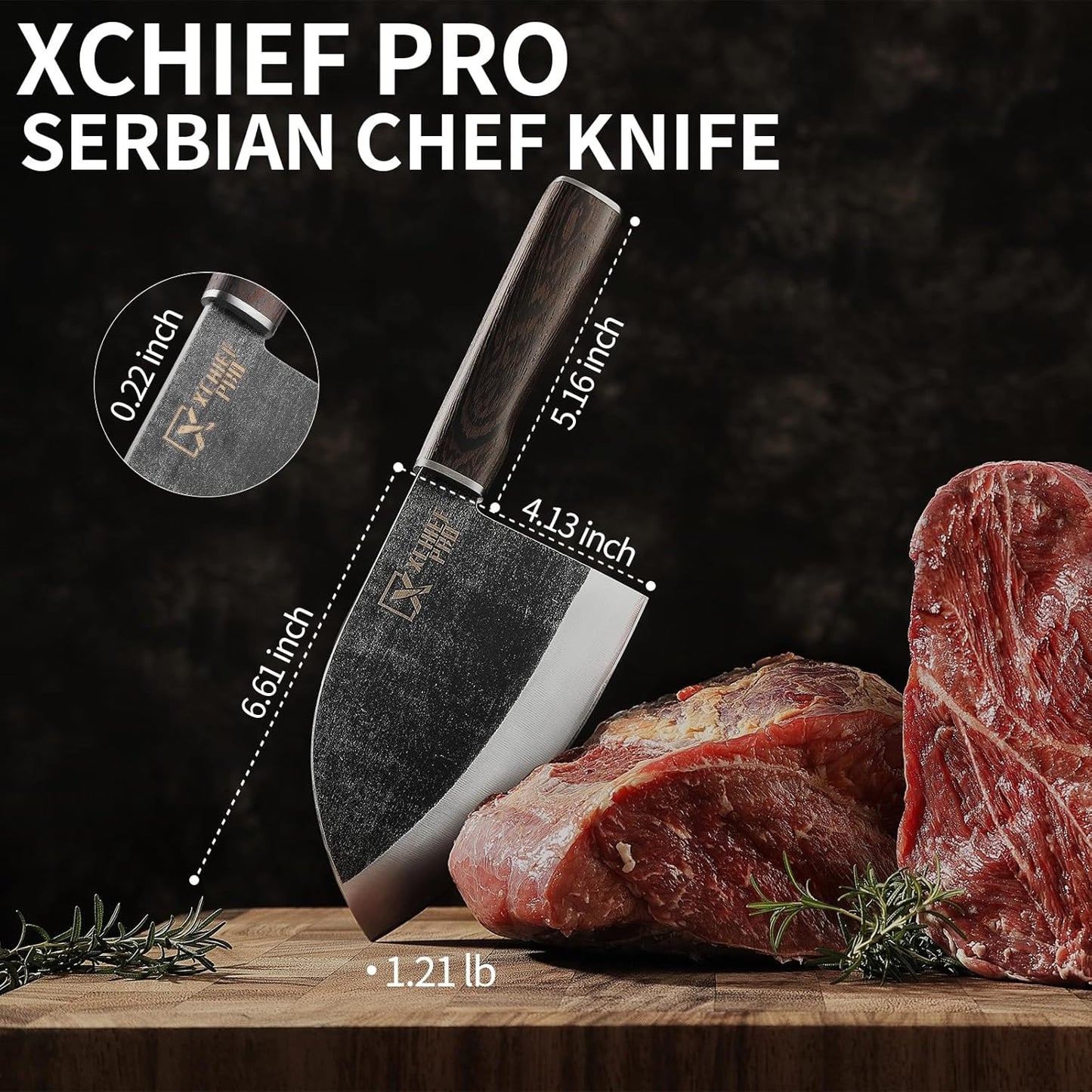 Xchief Pro 6.6'' Meat Cleaver - Serbian Chef Knife, Sharp Butcher Knife for Meat Cutting, Japanese High-Carbon Kitchen Chopping Knife for BBQ, Gift Idea, Cooking Knife with Premium Gift Box