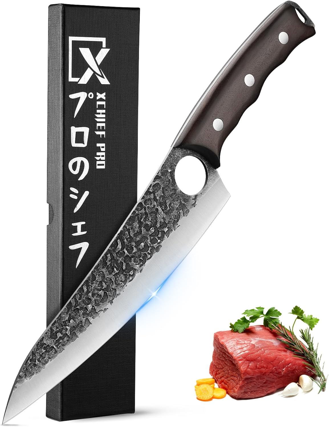 xchief pro 8.15'' Gyutou Chef Knife - Sharp Kitchen Knife for Meat Cutting, Japanese High-Carbon Steel Cooking Knife, Full Tang Design Butcher Knife, Kitchen Gadgets with Premium Gift Box